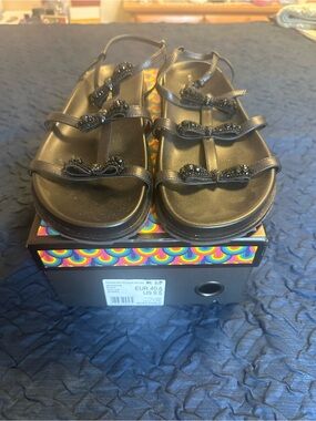 Kurt Geiger Black Beaded Bow Strappy Sandals
